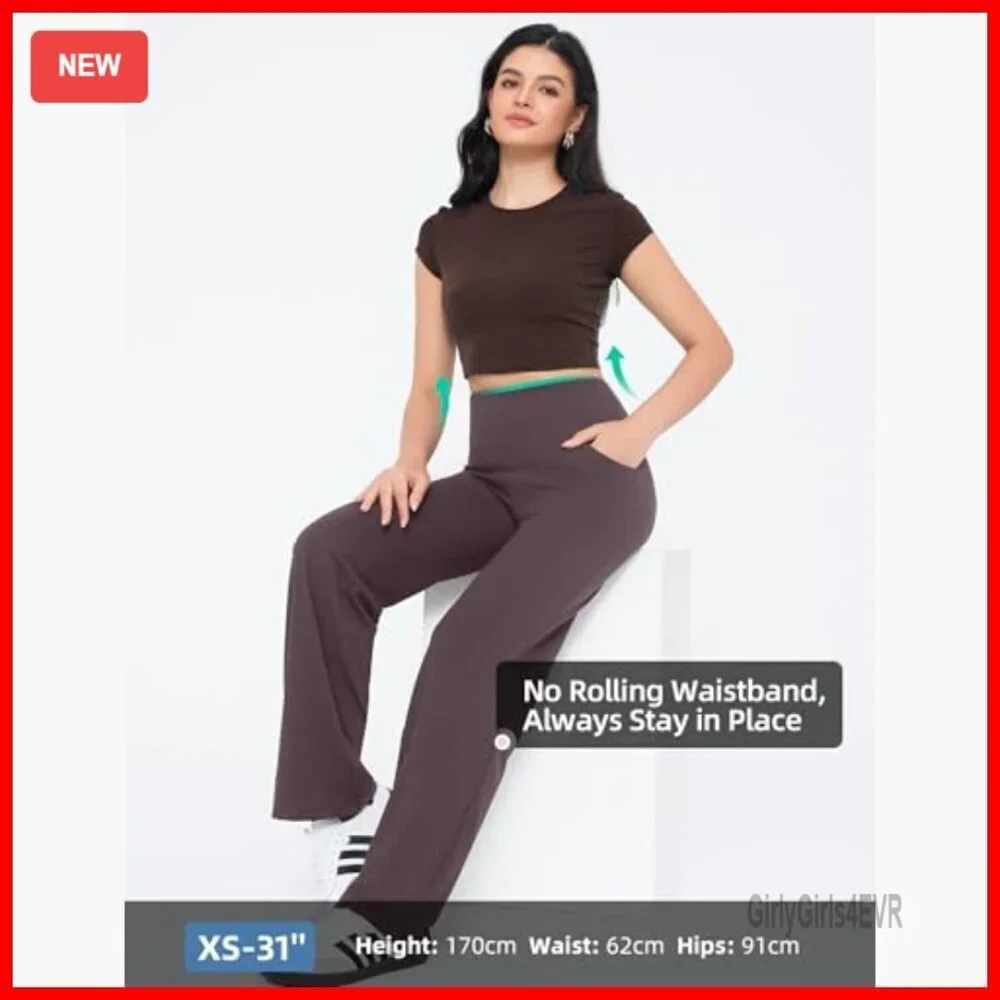 High Waisted Wide Leg Yoga Pants with Pockets, Stretch Sweatpants